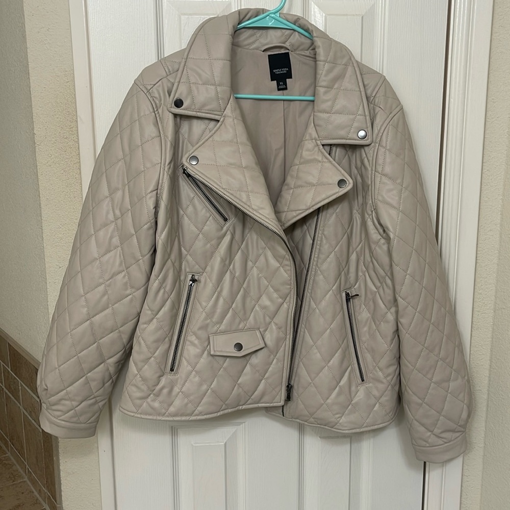 Vera Wang tan moto jacket sz XL
